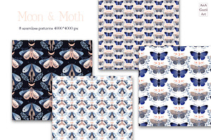 Moon And Moth Pattern & Clipart