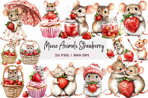 Mouse Animals Strawberry Clipart, a Seasonal Illustration by DreamArtGraphic