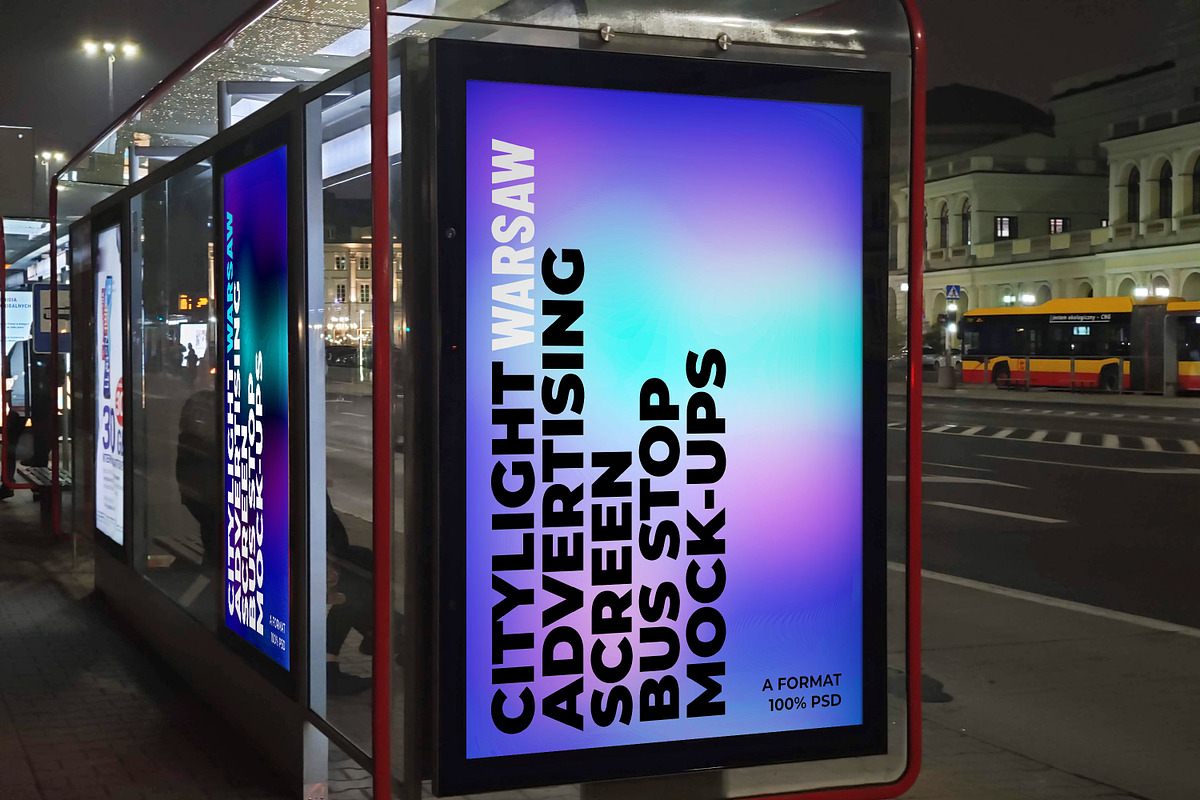 Warsaw Citylight Ad Bus Stop 3, an Advertising Mockup by Graphic Shelter (Photo 4 of 4)