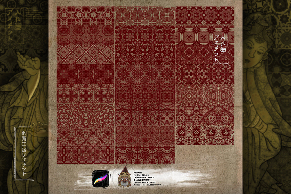 50 Pattern Japanese Procreate  Brush, a Brush Add-On by AnuchitTATTOO (Photo 4 of 5)
