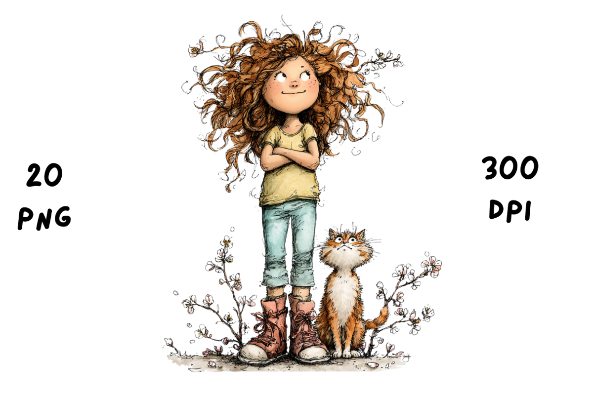 Whimsical Floral Girl & Kitten, an Animal Illustration by GiraffeCreative (Photo 19 of 20)