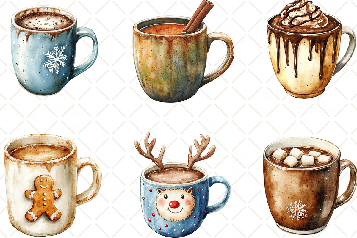 Cute Christmas Hot Cocoa Cup Clipart, an Illustration by Black Bird Studio (Photo 3 of 6)