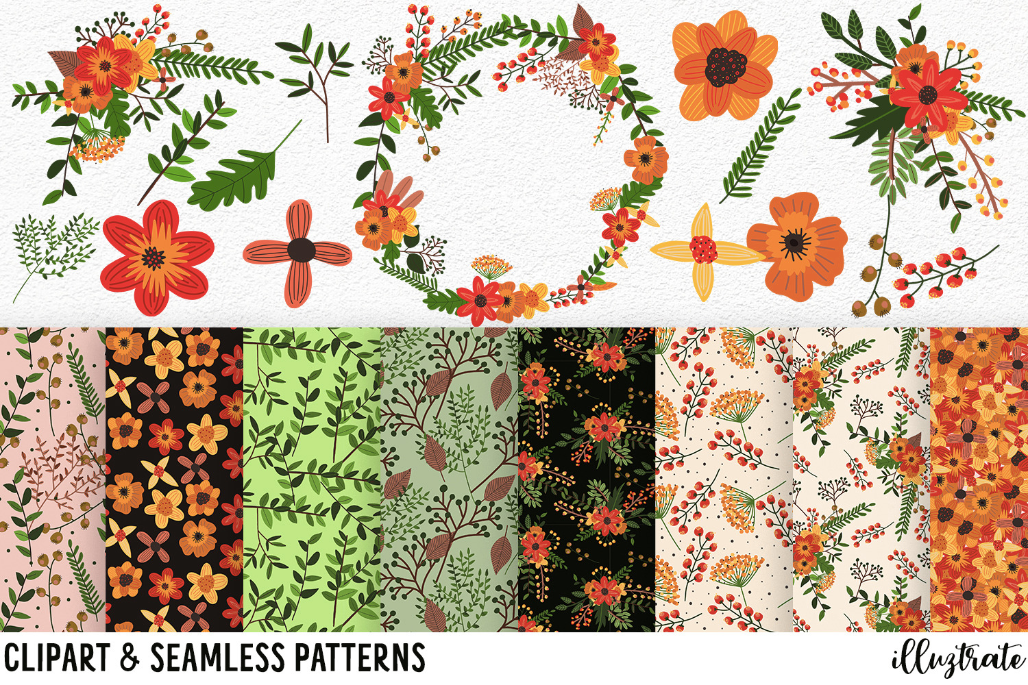 Flower Clipart and Seamless Patterns, a Pattern Graphic by illuztrate