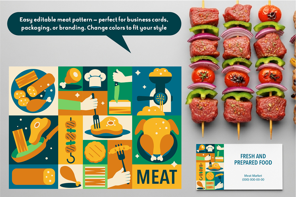 Mosaic Meat and Fish Designs, a Food Illustration by Lettering_Logo (Photo 7 of 9)