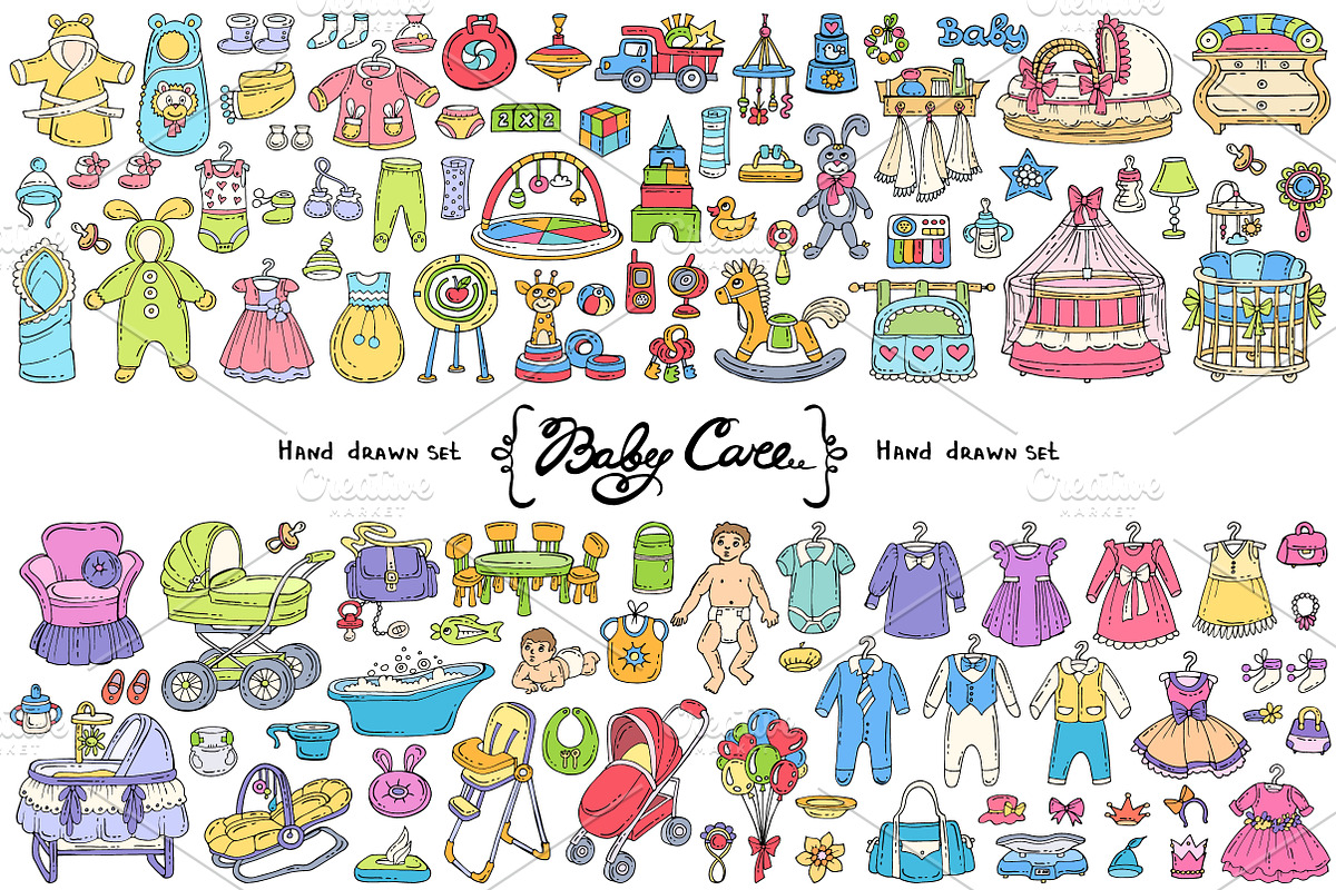 Vector set on the theme of baby care, an Object Graphic by Olga Chuklay (Photo 1 of 2)