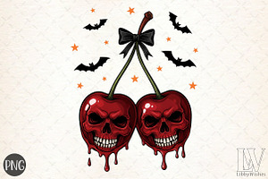 Skull Cherries, Coquette Halloween S, an Illustration by Libby Wishes