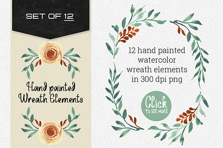 12 Hand painted Wreath Elements