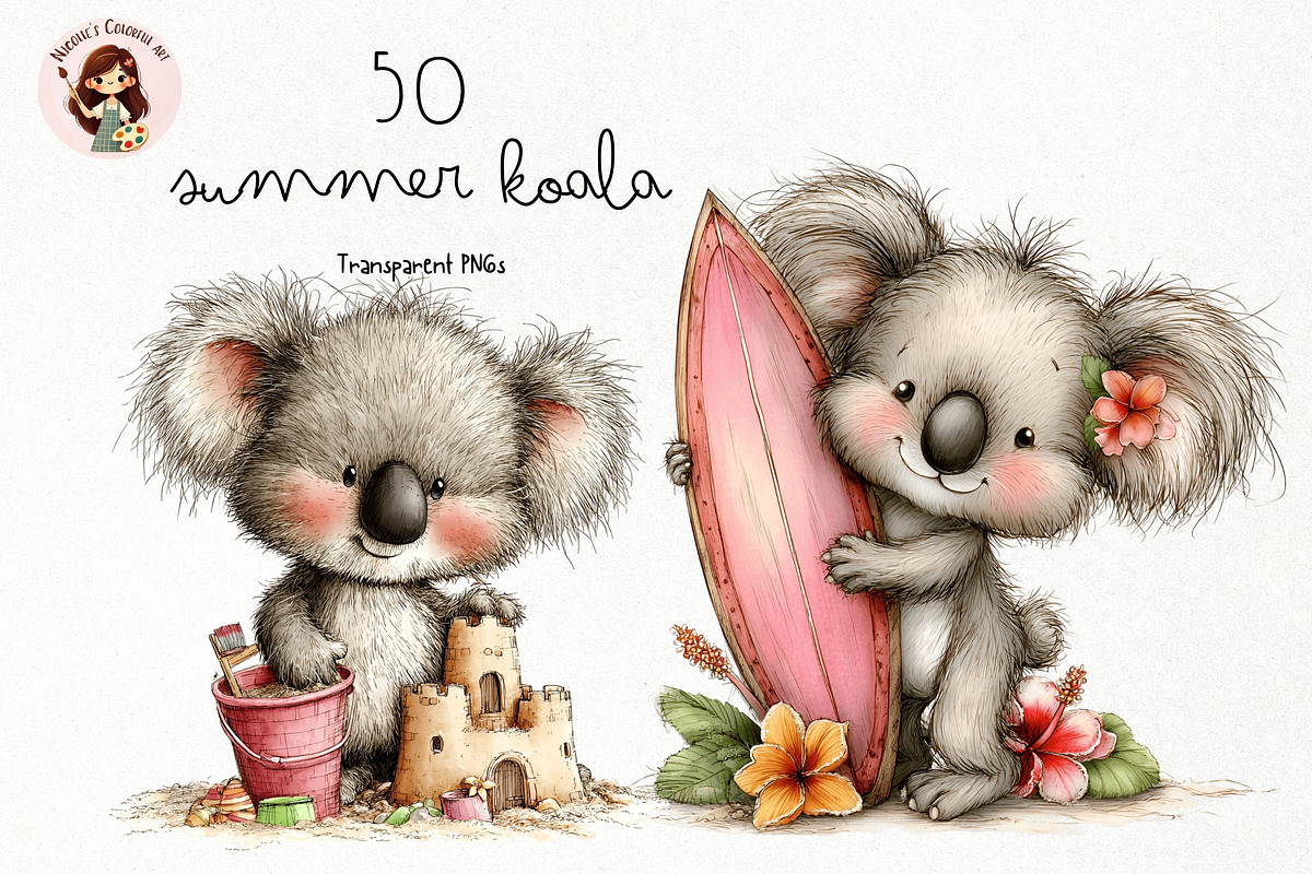 Beach Koala Watercolor Clipart PNG, a Seasonal Illustration by Nicolle's Colorful Art (Photo 1 of 3)