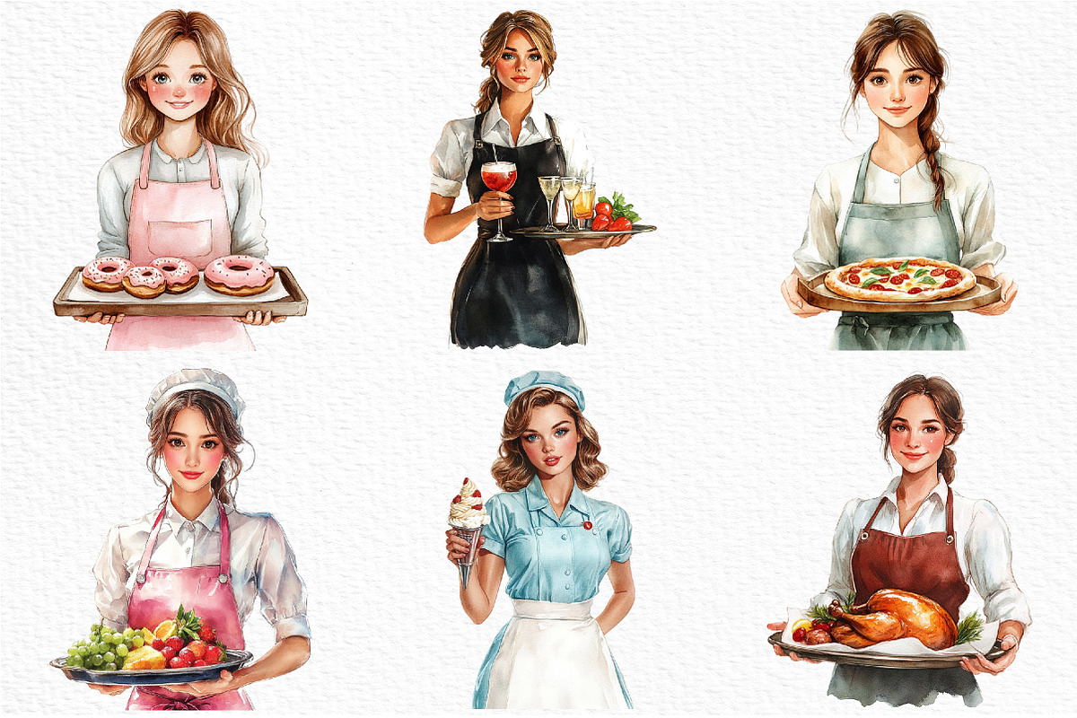 Waitress Watercolor Clipart, an Illustration by Craft Nest (Photo 7 of 9)
