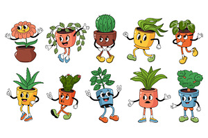 Retro cartoon potted plant, an Object Illustration by winwin.art