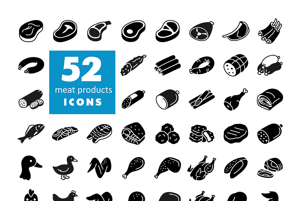 52 Meat Products Glyphs Icon, a Solid Icon by Nasik-Nosik