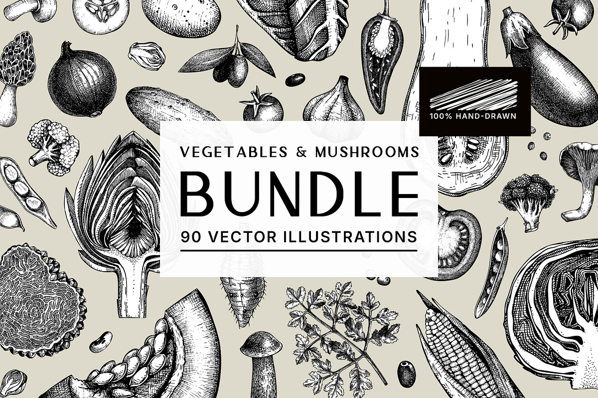 BUNDLE - Vegetables & Mushrooms, a Food Illustration by Yevheniia (Photo 1 of 10)