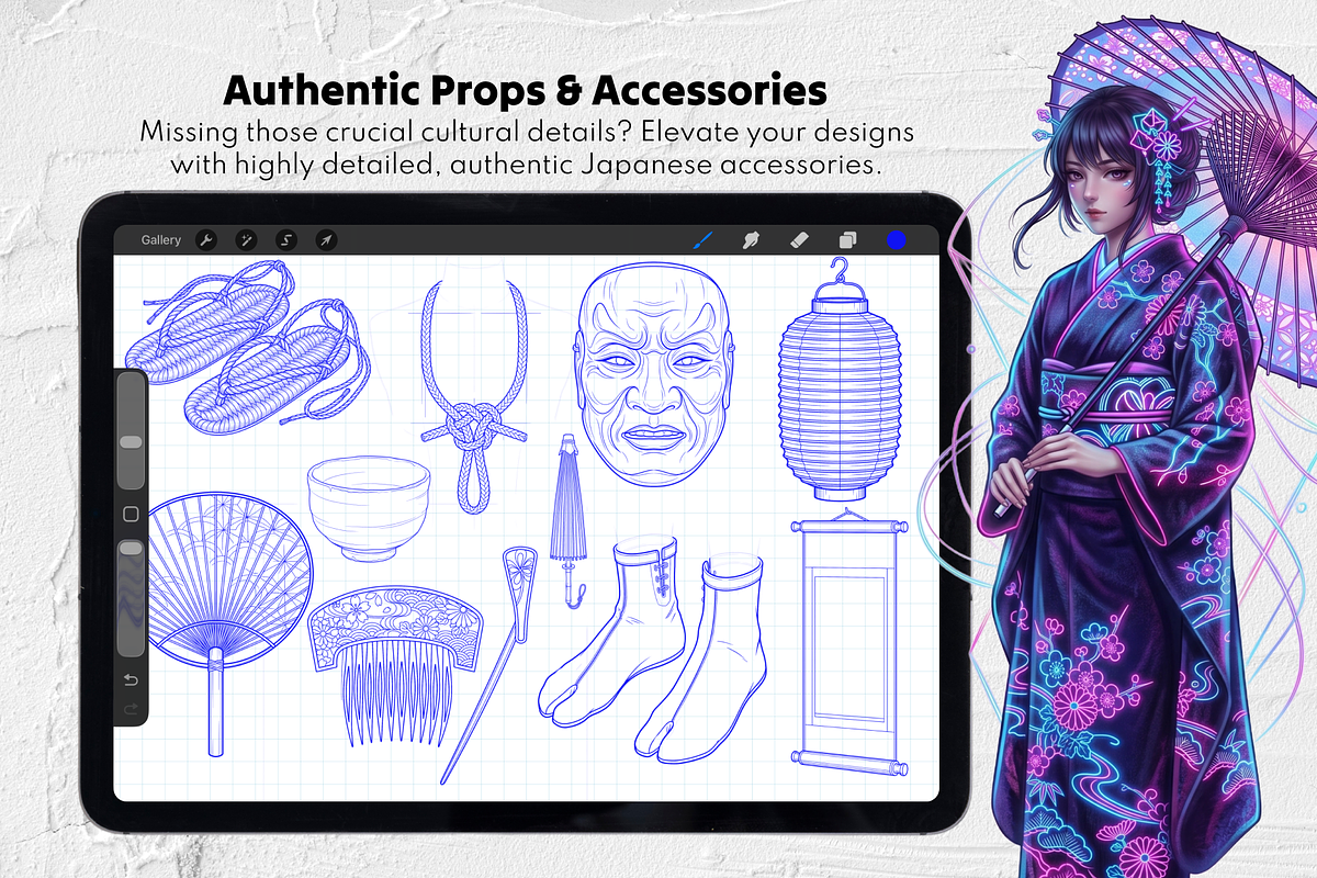 Kimono Stamps for Procreate & CSP, a Brush Add-On by Selentaori Studio (Photo 9 of 12)