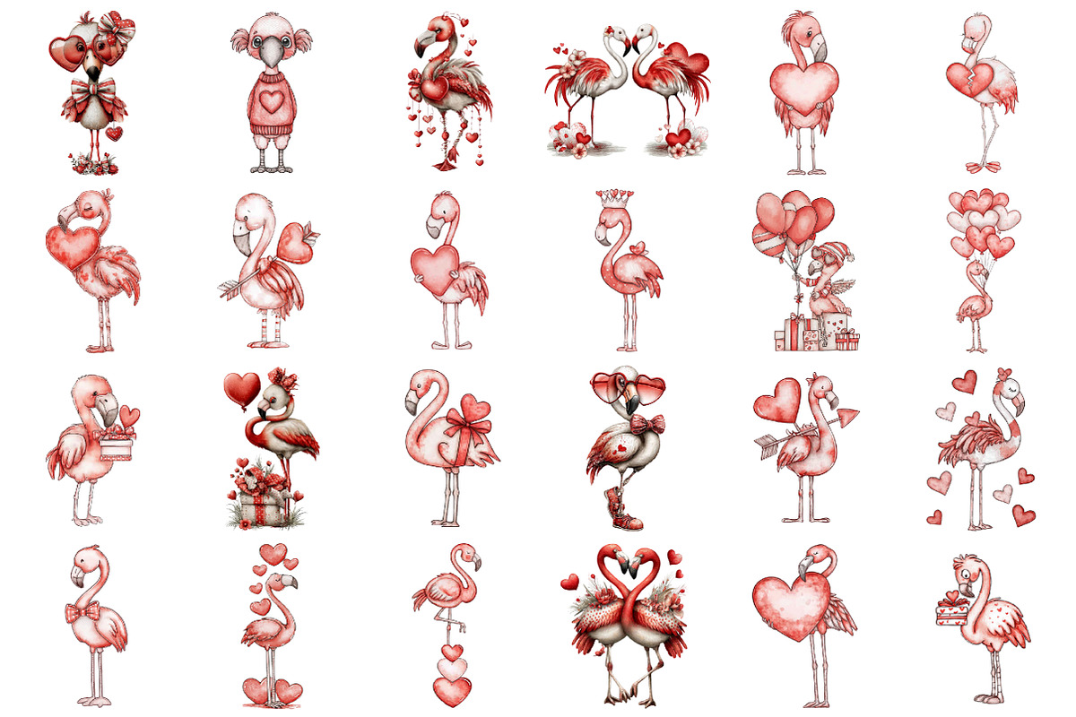 Funny Valentines Flamingo Clipart, an Illustration by designcity5 (Photo 2 of 5)