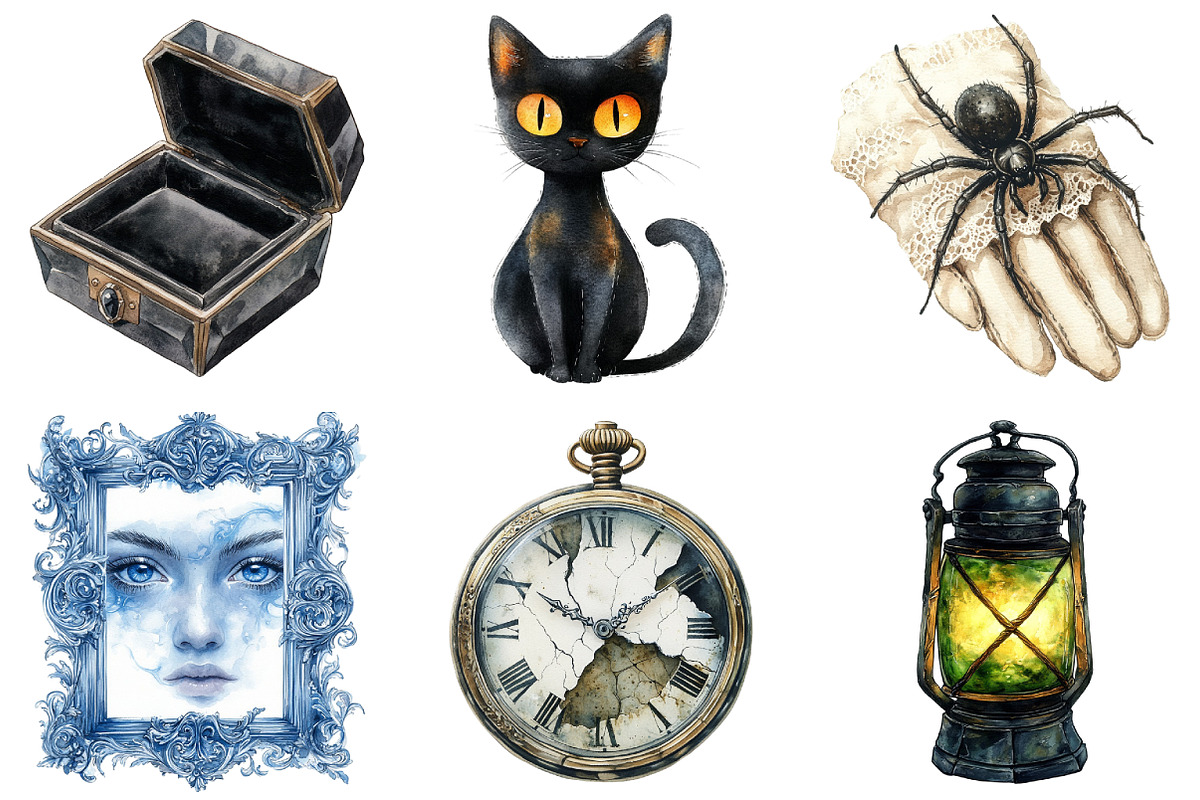 Watercolor Creepy Gothic Halloween, an Illustration by Daily.Designs (Photo 4 of 5)