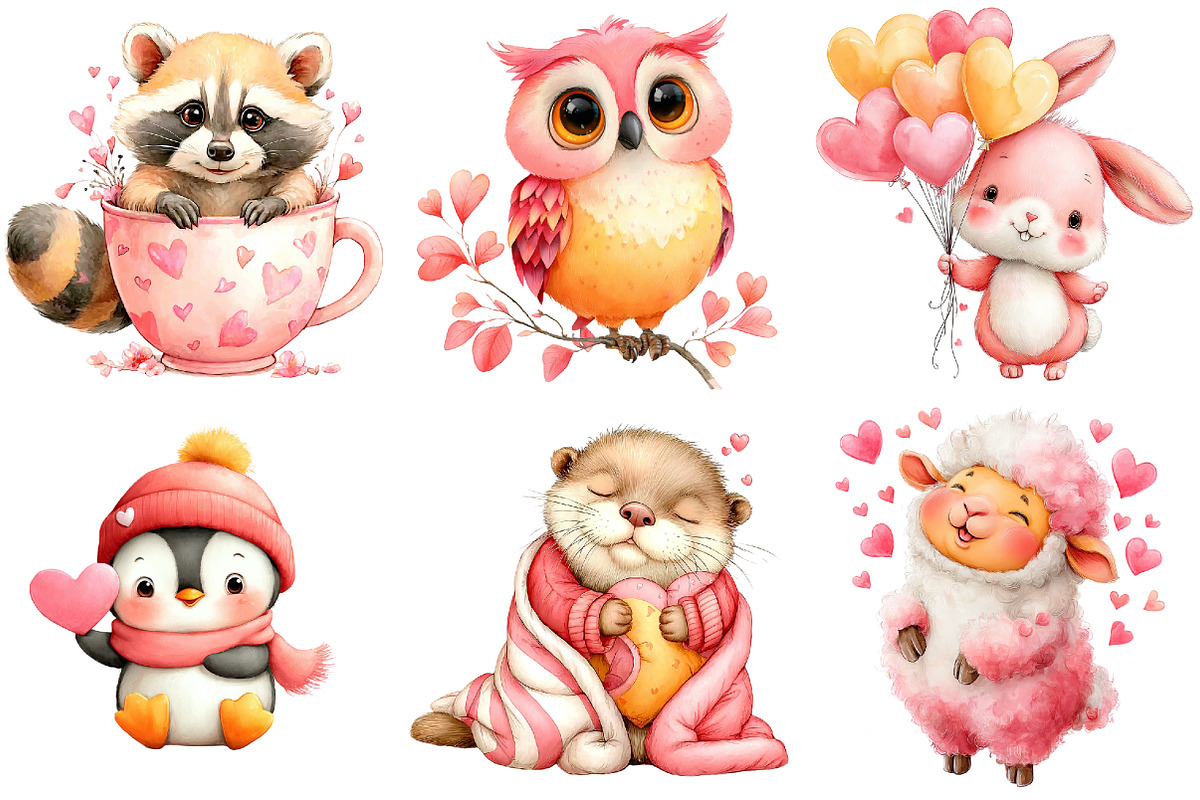 Valentine Animals Clipart, an Illustration by DreamArtGraphic (Photo 3 of 4)