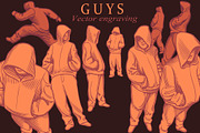 Design set Guys. Vector engraving, a Person Illustration by Vector Engraving (Thumbnail 1 of 4)