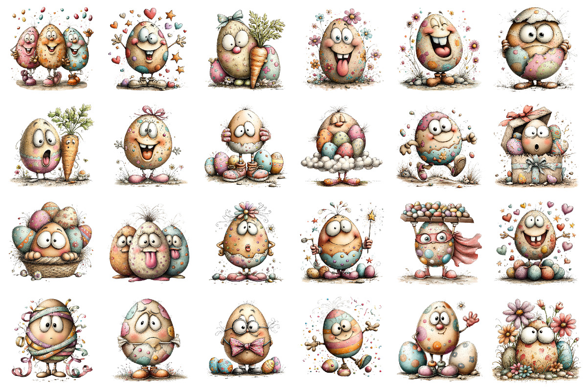 Whimsical Easter Funny Eggs Clipart, an Illustration by designcity5 (Photo 2 of 5)