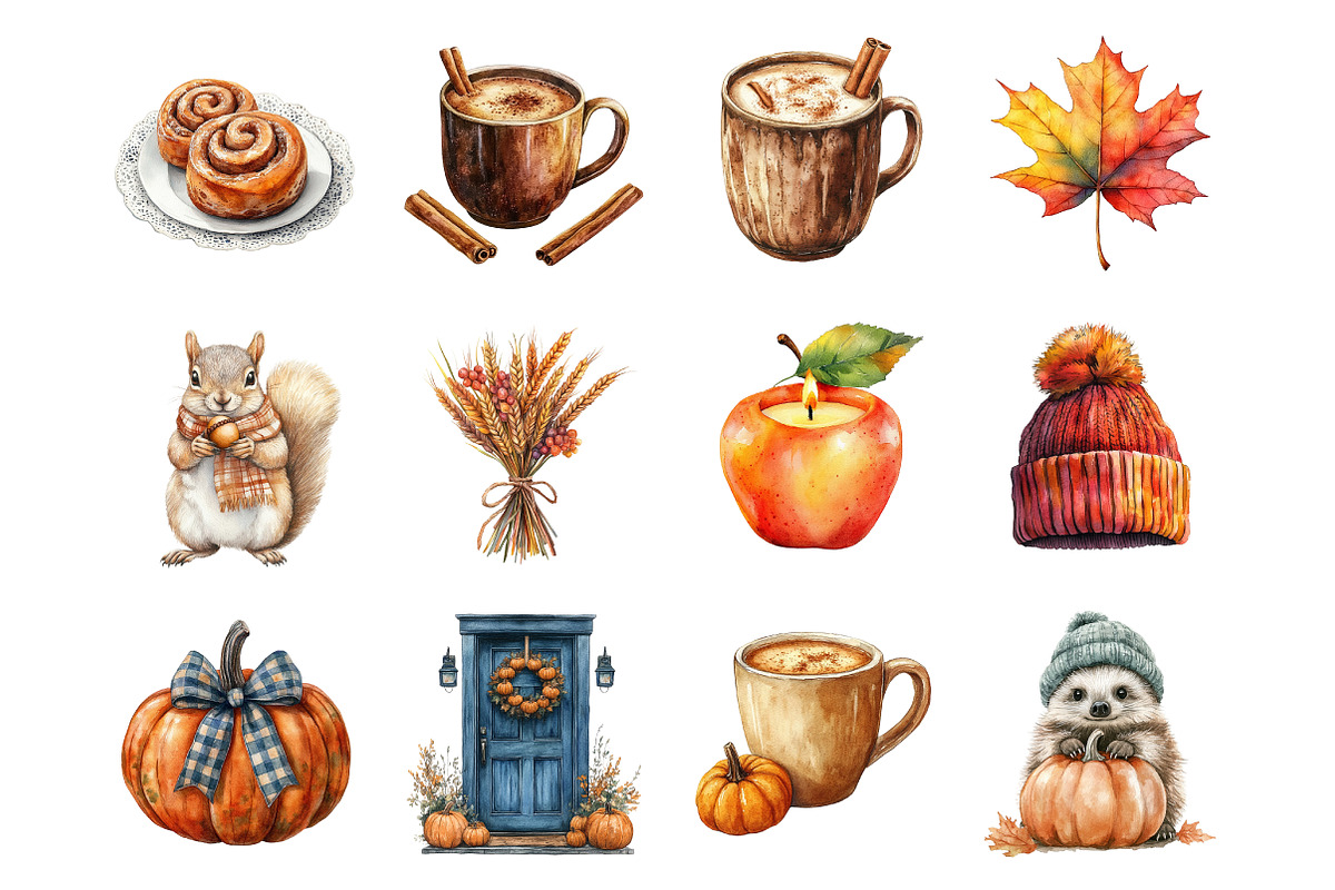 Watercolor Cozy Fall Clipart Bundle, an Illustration by SinaCreation (Photo 2 of 7)