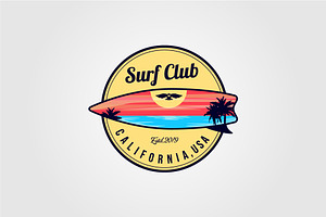 Surfing Board Logo With Ocean View