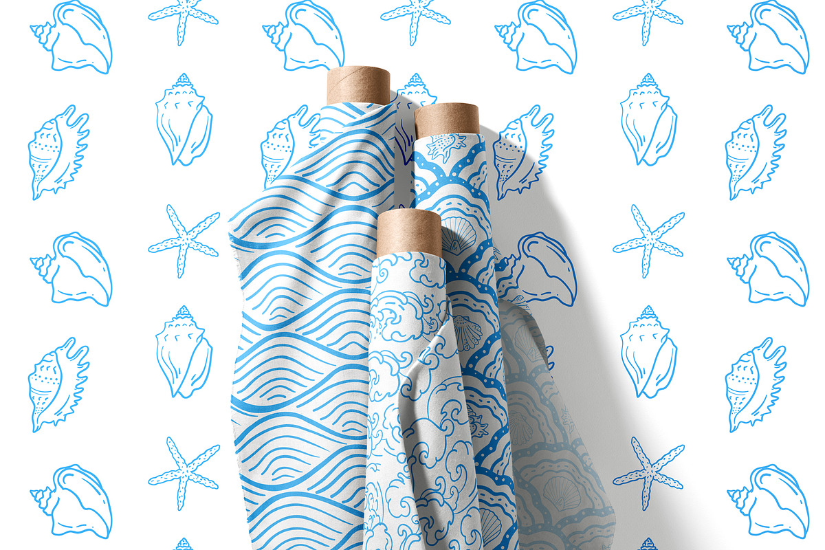 Seashells Lineart vector patterns, a Pattern Graphic by Carpet Tapete Pretzel (Photo 3 of 14)