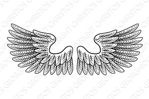 Pair Of Wings Vintage Engraved Retro