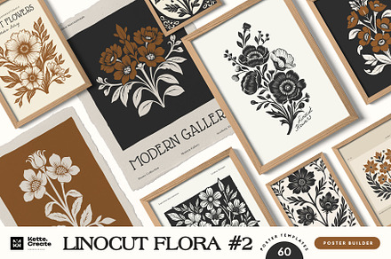 Linocut Flowers #2 | Poster Builder, an Object Graphic by KetteCreate