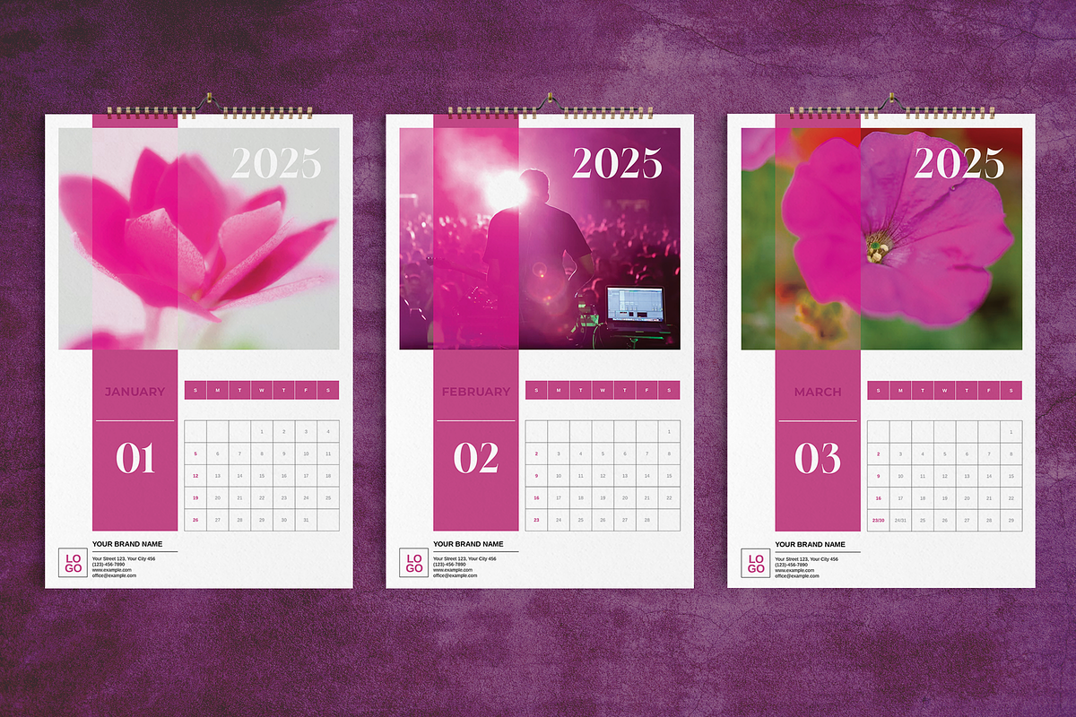 Magenta Wall Calendar 2025 Template, a Stationery Template by Boris Cupac (Photo 2 of 5)