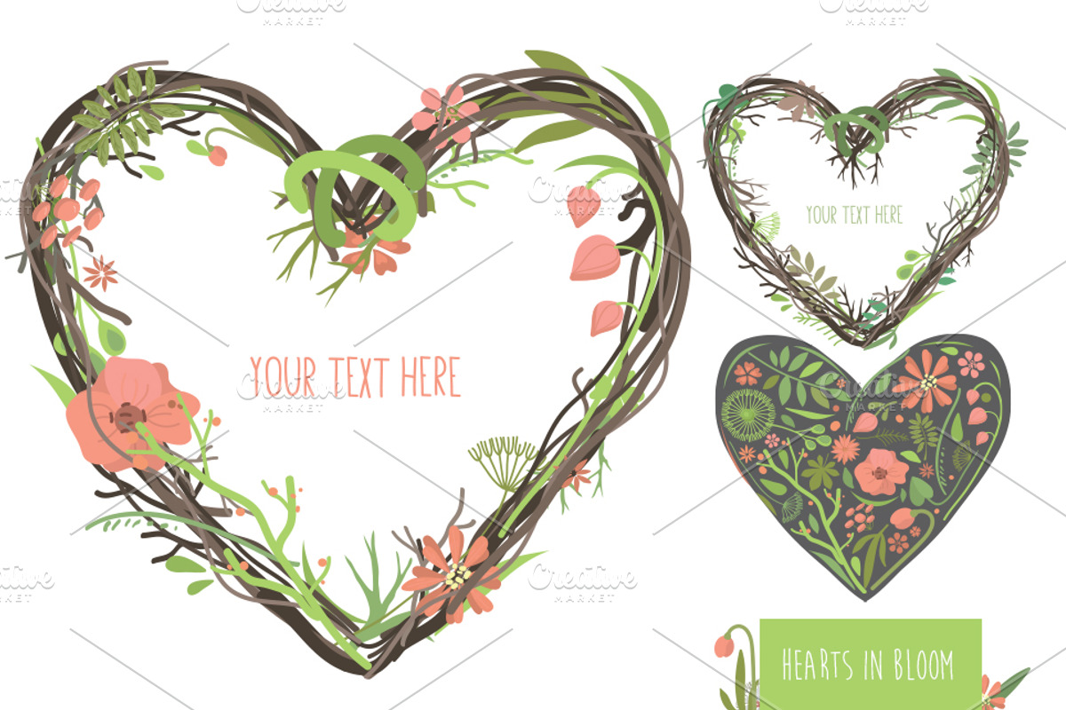 'Hearts in bloom' vector set, a Decorative Illustration by Cheeba Ribba Designs (Photo 1 of 4)