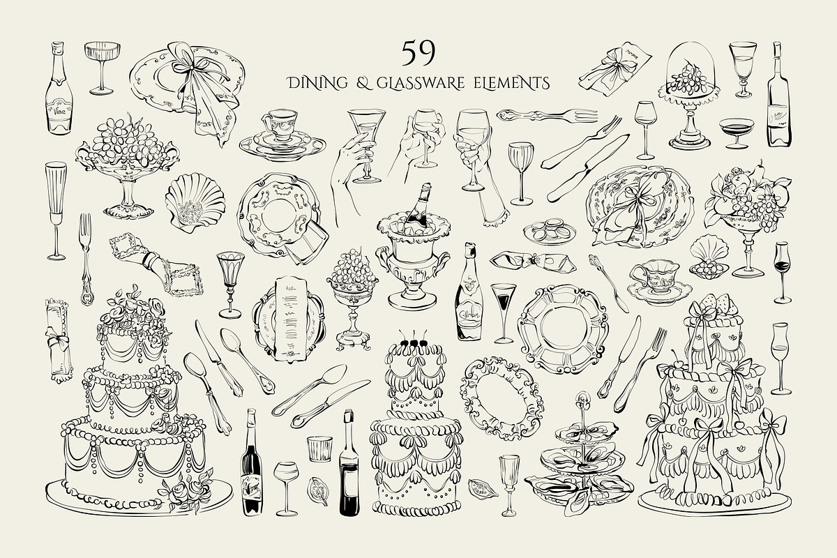 Vintage Wedding Line Art Collection, an Object Illustration by Berentine.art (Photo 10 of 14)