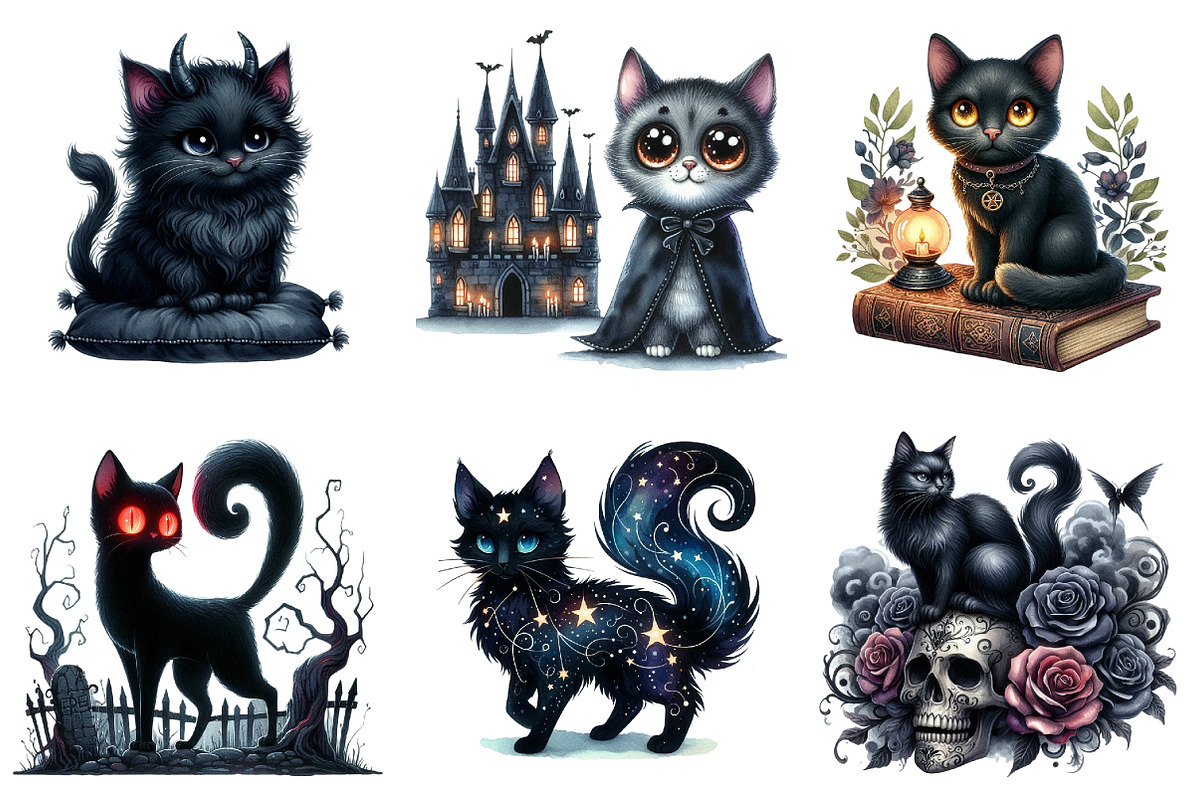 Black Cat Gothic Clipart, an Illustration by DreamArtGraphic (Photo 3 of 4)
