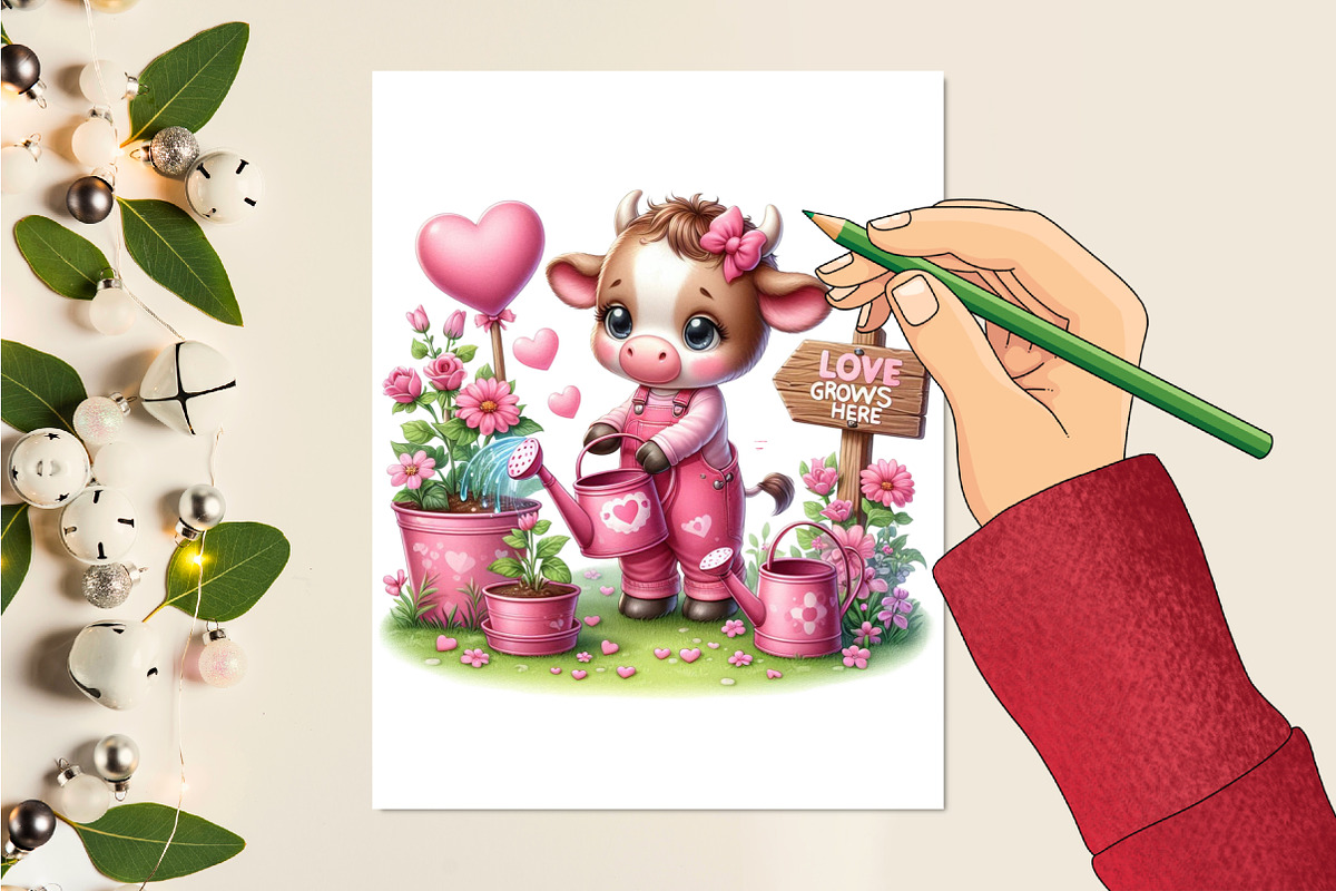Valentine Cute Cows Clipart Bundle, a Seasonal Illustration by Craft Nest (Photo 4 of 5)