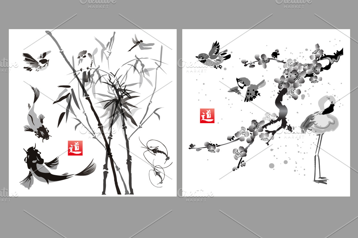 Japanese  Painting Sumi-e., an Illustration by Adamskyistudio (Photo 2 of 5)