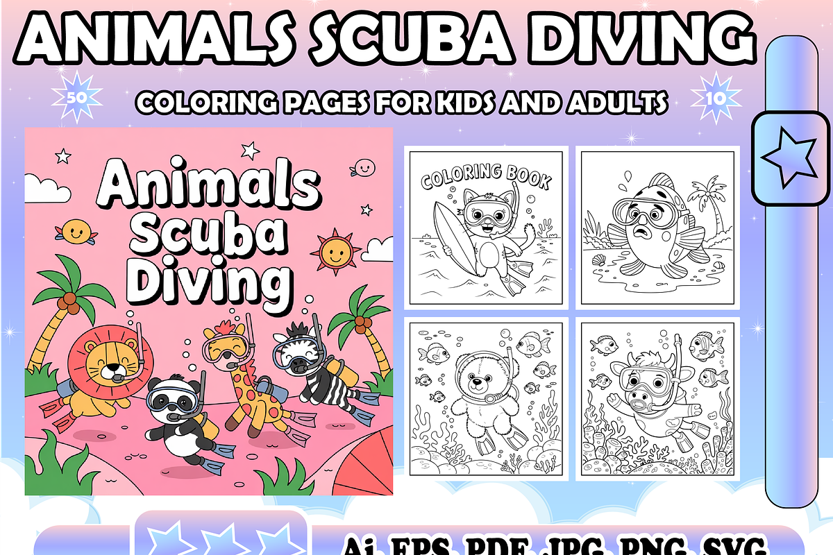 Animals Scuba Diving Coloring Book, an Animal Illustration by Design Zone (Photo 1 of 5)