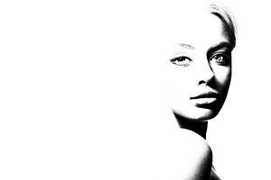 High contrast black and white stock photo containing adult and art