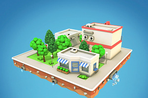 Cartoon City Block Low Poly 3D Model