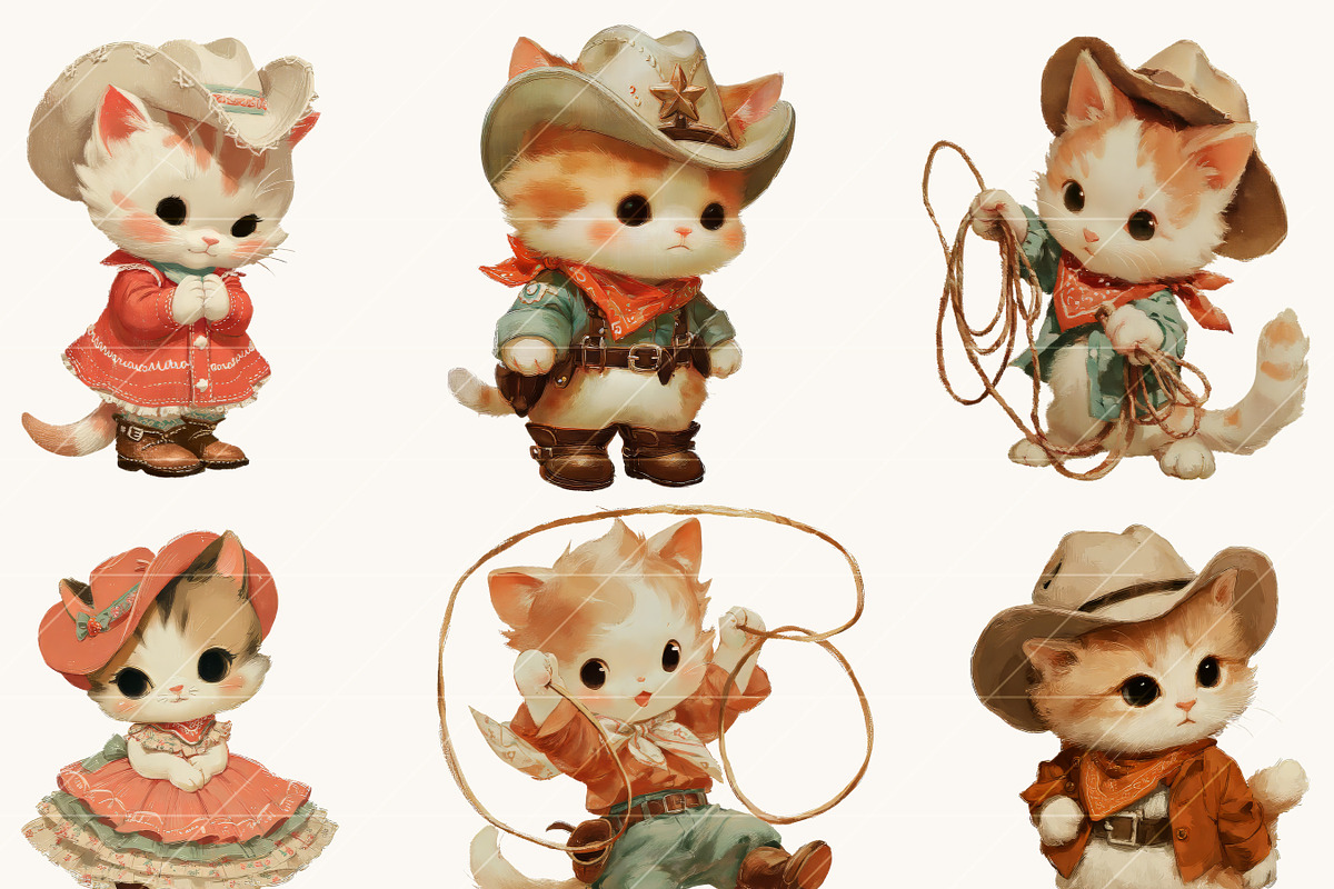 Vintage Cowboy & Cowgirl Cats, an Animal Illustration by BusyDaydesign (Photo 3 of 9)