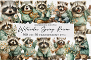 Watercolor Spring Raccon Clipart, an Illustration by Designworld (Thumbnail 1 of 6)