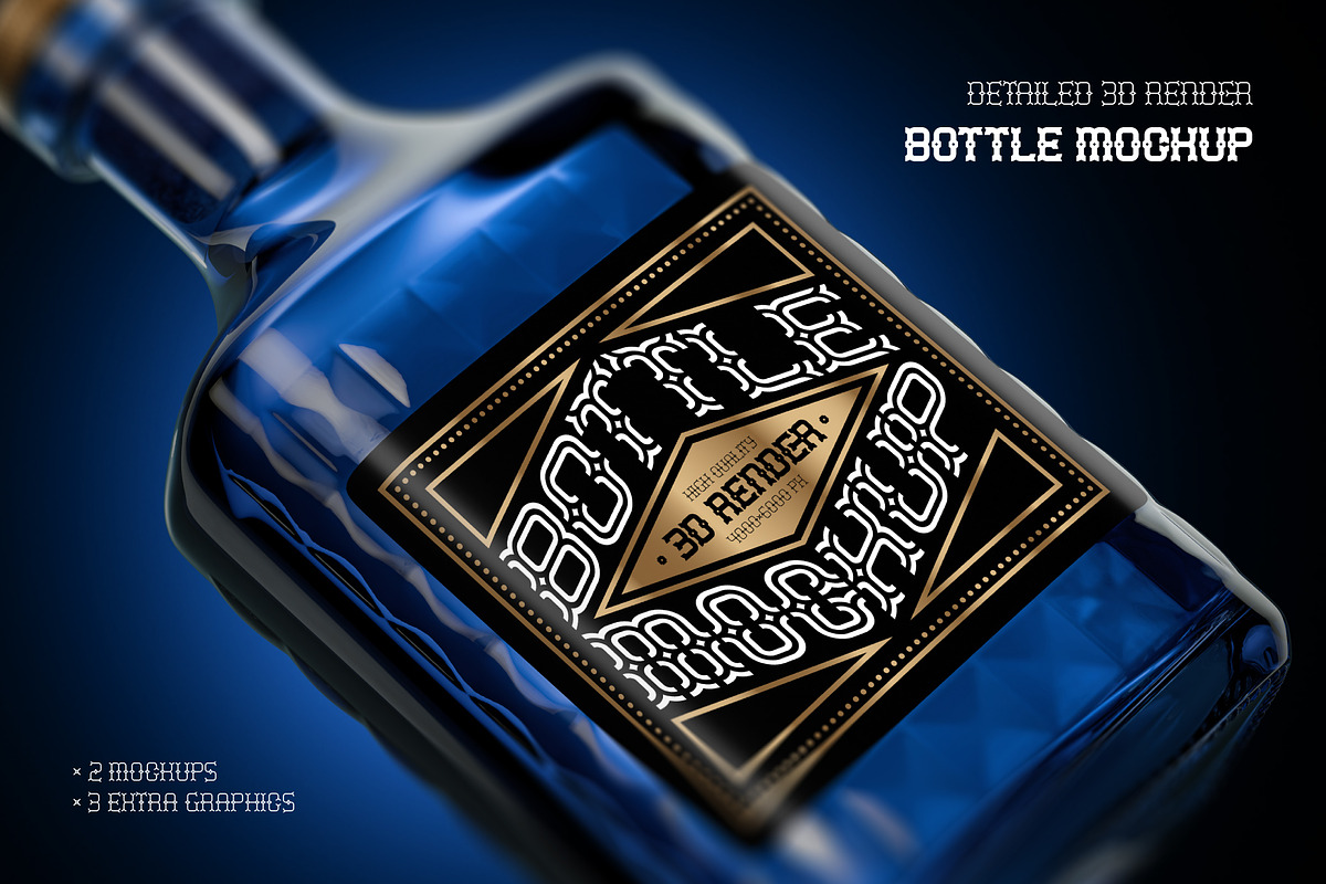Deep Blue Bottle Mockup, a Packaging Mockup by Gleb Guralnyk (Photo 1 of 3)