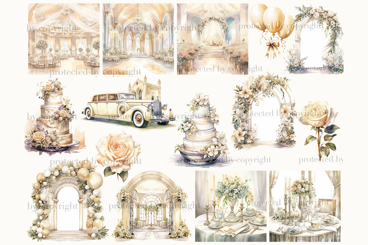 Watercolor Wedding Clipart Bundle, a Decorative Illustration by GlamArtZhanna (Photo 4 of 7)