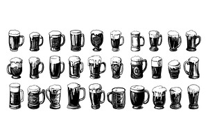Engraving beer cups. Mug foamy, an Object Illustration by Stock-Smart-Start