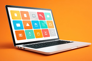 Laptop with colorful app icons on screen, a Technology Photo by AlyaAnd