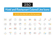 250 Hotel Colored Line Icons, an Outline Icon by Creative Stall (Thumbnail 1 of 4)