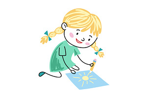 Young artist draws sunny scene, an Illustration by the8monkey