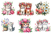Floral Cute Cat Clipart Bundle, an Illustration by DreamArtGraphic (Thumbnail 2 of 4)