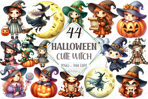 Cute Halloween Witch Clipart, a Graphic by designcity5