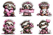 Valentine's Whimsical Sloth Clipart, an Illustration by Dream Creation (Thumbnail 7 of 8)