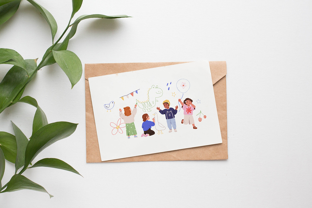 Cute kids drawing on wall set, a Person Illustration by Good Studio (Photo 7 of 8)