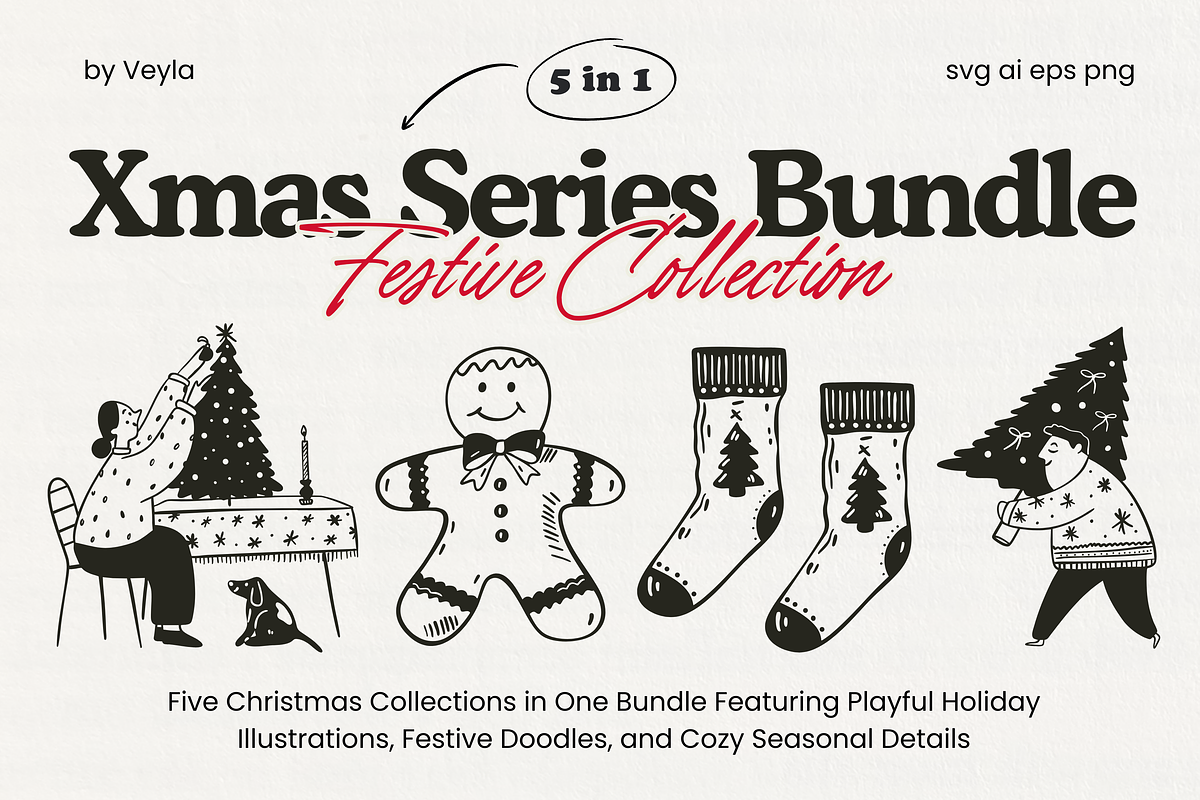 Christmas Series BUNDLE: All 5 in 1, a Seasonal Illustration by Veyla (Photo 2 of 72)