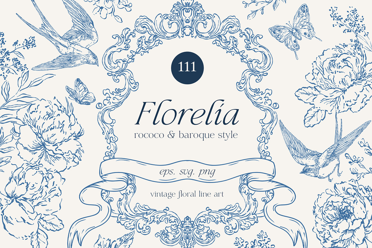 Vintage Floral Victorian Line Art, a Decorative Illustration by Madiwaso (Photo 1 of 9)